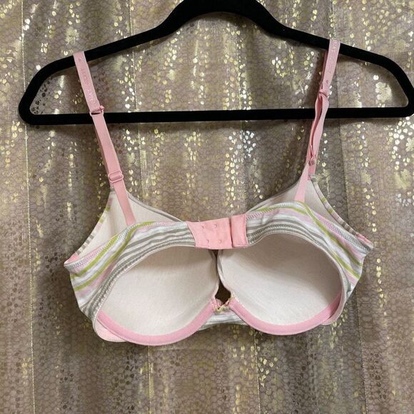 Victoria’s Secret Pastel Pink Striped Cotton Plunge Bra 34D - Picture 2 of 7